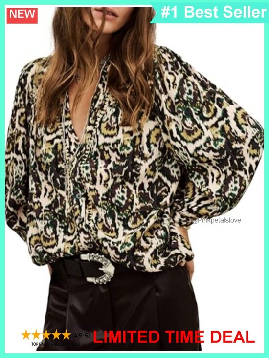 Tops - Womens Onada Shirt Bohemian Print Button Tab Blouse Gathered Back